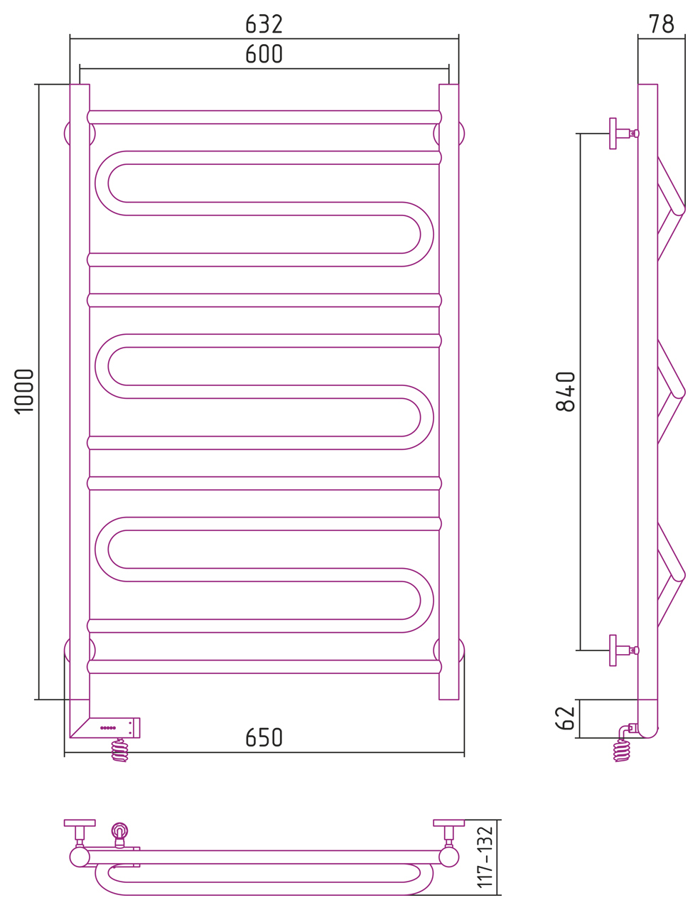 Полотенцесушитель электрический Сунержа Элегия 2.0 1000x600