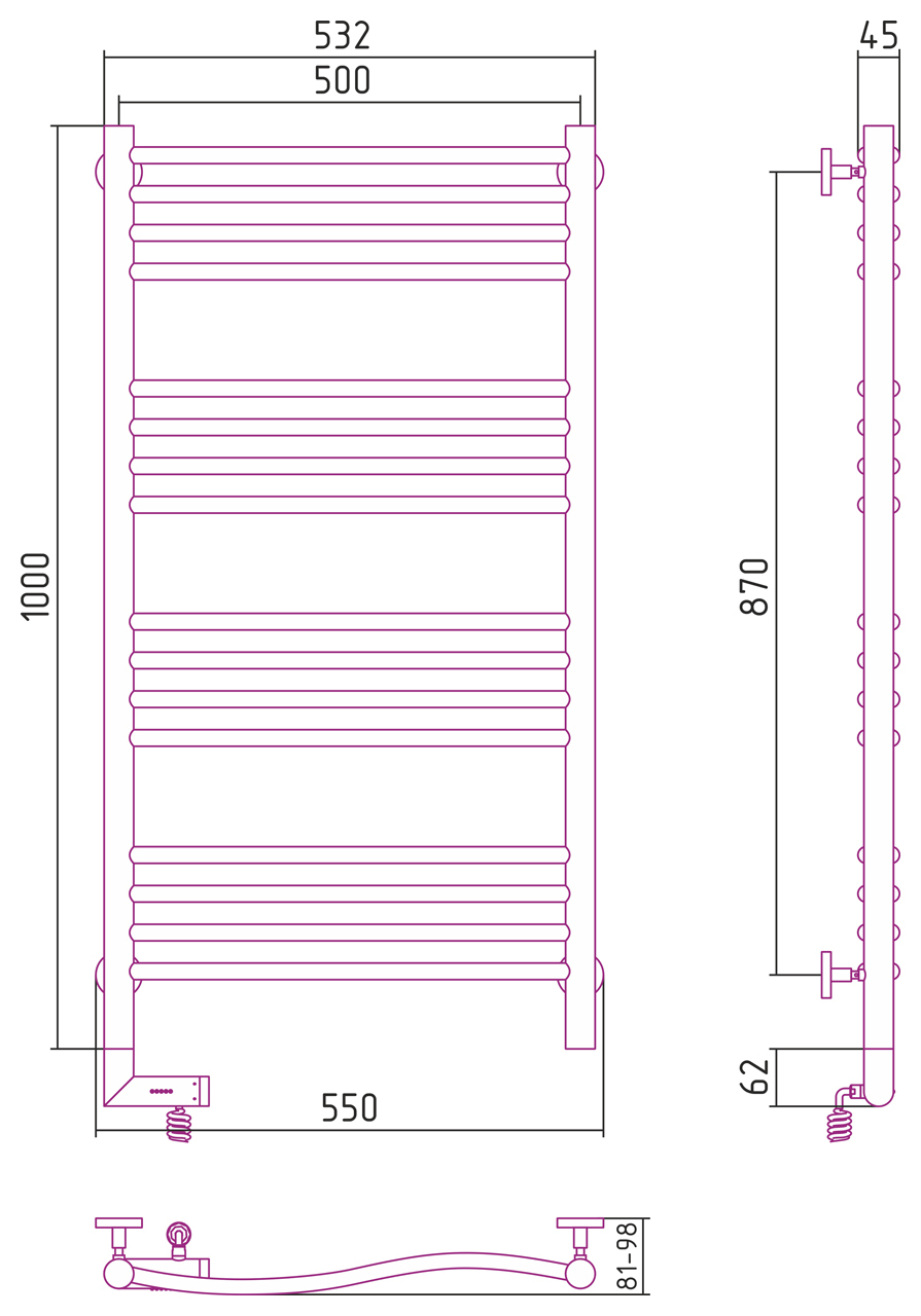 Полотенцесушитель электрический Сунержа Флюид 2.0 1000x500