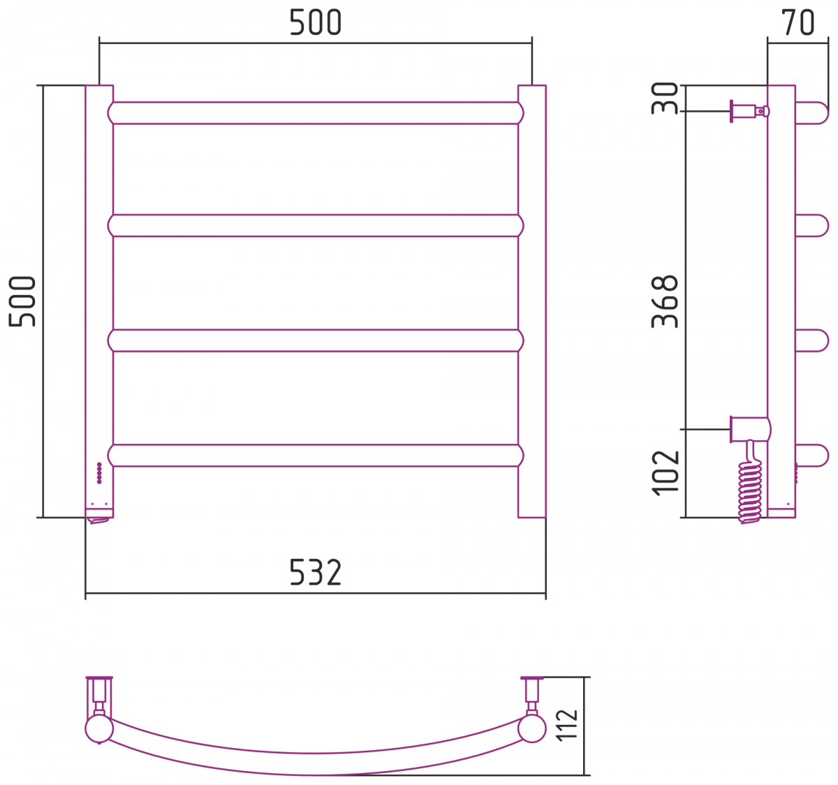 Полотенцесушитель электрический Сунержа Галант 4.0 500x500