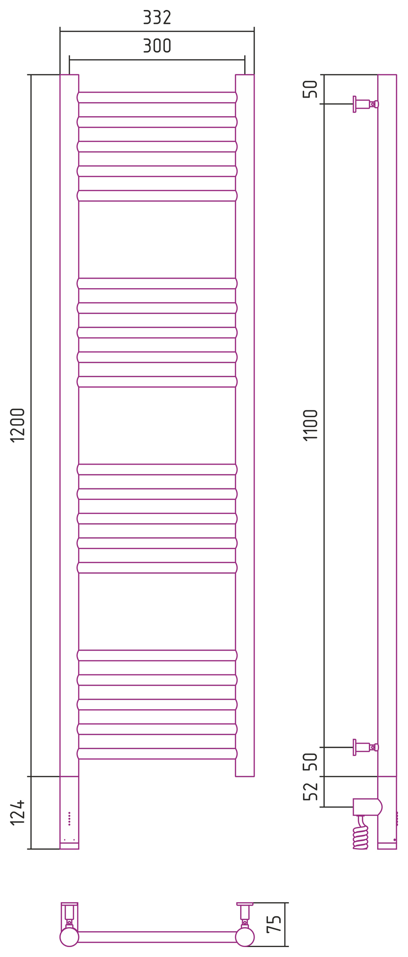 Полотенцесушитель электрический Сунержа Богема 3.0 1200x300
