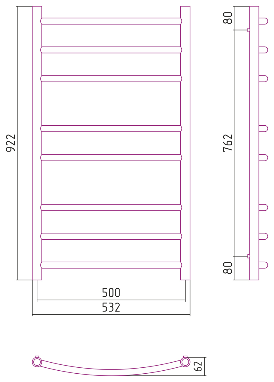 Полотенцесушитель комбинированный Сунержа Галант-ПРОФИ 1000x500. 00-5100-1050