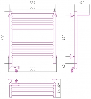 Полотенцесушитель электрический Сунержа Богема 2.0 с полкой 600x500
